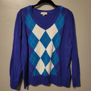 Size 1X St. John's Bay Blue/White/Green Argyle Sweater